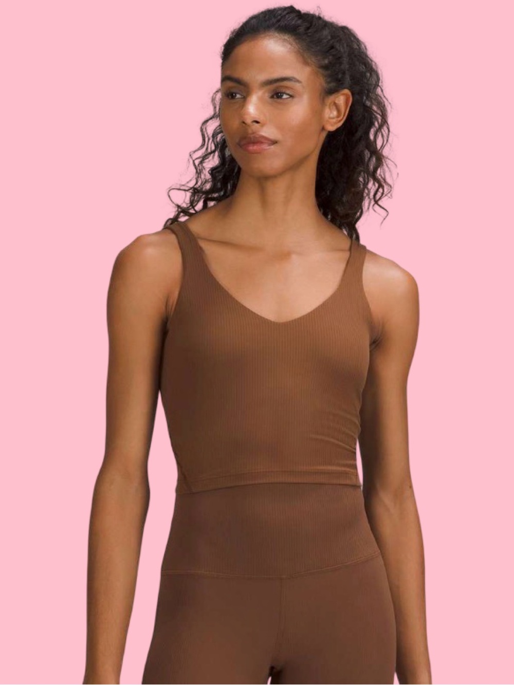 Ribbed V-Neck Tank in Chocolate Brown